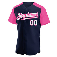 Load image into Gallery viewer, Custom Navy White-Pink Authentic Raglan Sleeves Baseball Jersey

