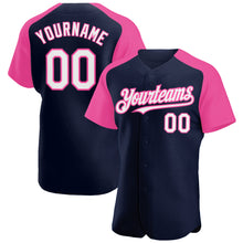 Load image into Gallery viewer, Custom Navy White-Pink Authentic Raglan Sleeves Baseball Jersey
