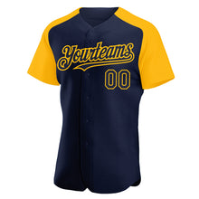 Load image into Gallery viewer, Custom Navy Gold Authentic Raglan Sleeves Baseball Jersey
