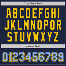 Load image into Gallery viewer, Custom Navy Light Blue-Yellow Authentic Raglan Sleeves Baseball Jersey
