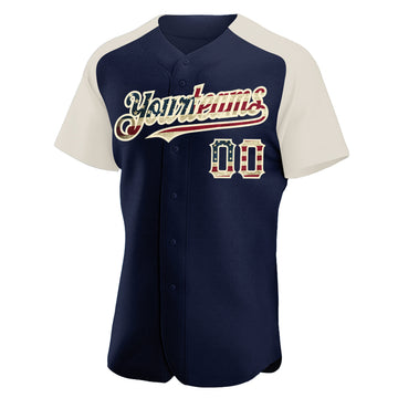 Custom Navy Vintage USA Flag-Cream Authentic Raglan Sleeves Baseball Jersey