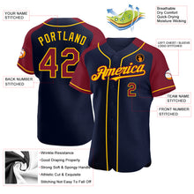 Load image into Gallery viewer, Custom Navy Crimson-Yellow Authentic Raglan Sleeves Baseball Jersey
