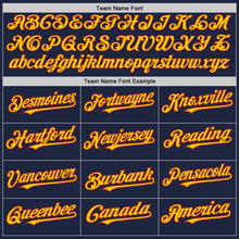 Load image into Gallery viewer, Custom Navy Crimson-Yellow Authentic Raglan Sleeves Baseball Jersey

