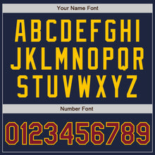 Load image into Gallery viewer, Custom Navy Crimson-Yellow Authentic Raglan Sleeves Baseball Jersey
