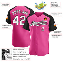 Load image into Gallery viewer, Custom Pink White-Black Authentic Raglan Sleeves Baseball Jersey
