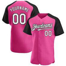 Load image into Gallery viewer, Custom Pink White-Black Authentic Raglan Sleeves Baseball Jersey
