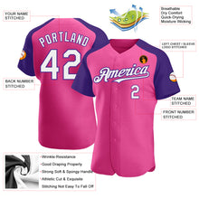 Load image into Gallery viewer, Custom Pink White-Purple Authentic Raglan Sleeves Baseball Jersey

