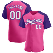 Load image into Gallery viewer, Custom Pink White-Purple Authentic Raglan Sleeves Baseball Jersey
