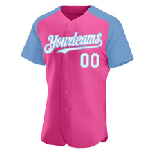 Load image into Gallery viewer, Custom Pink White-Light Blue Authentic Raglan Sleeves Baseball Jersey
