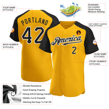 Load image into Gallery viewer, Custom Gold Black-White Authentic Raglan Sleeves Baseball Jersey
