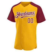 Load image into Gallery viewer, Custom Gold Crimson-White Authentic Raglan Sleeves Baseball Jersey
