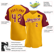 Load image into Gallery viewer, Custom Gold Crimson-White Authentic Raglan Sleeves Baseball Jersey
