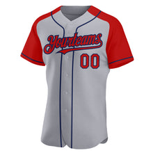 Load image into Gallery viewer, Custom Gray Red-Navy Authentic Raglan Sleeves Baseball Jersey
