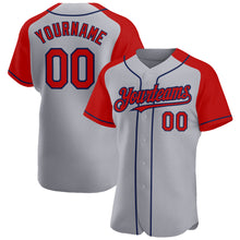 Load image into Gallery viewer, Custom Gray Red-Navy Authentic Raglan Sleeves Baseball Jersey
