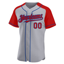 Load image into Gallery viewer, Custom Gray Red-Royal Authentic Raglan Sleeves Baseball Jersey
