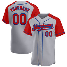 Load image into Gallery viewer, Custom Gray Red-Royal Authentic Raglan Sleeves Baseball Jersey
