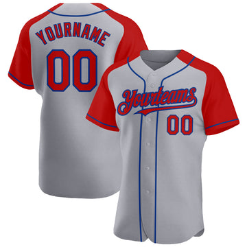 Custom Gray Red-Royal Authentic Raglan Sleeves Baseball Jersey