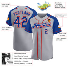 Load image into Gallery viewer, Custom Gray Royal-Red Authentic Raglan Sleeves Baseball Jersey

