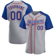 Load image into Gallery viewer, Custom Gray Royal-Red Authentic Raglan Sleeves Baseball Jersey
