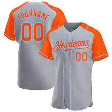 Load image into Gallery viewer, Custom Gray Orange-Light Blue Authentic Raglan Sleeves Baseball Jersey
