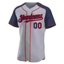 Load image into Gallery viewer, Custom Gray Navy-Red Authentic Raglan Sleeves Baseball Jersey
