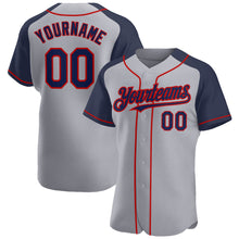 Load image into Gallery viewer, Custom Gray Navy-Red Authentic Raglan Sleeves Baseball Jersey

