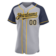 Load image into Gallery viewer, Custom Gray Navy-Gold Authentic Raglan Sleeves Baseball Jersey
