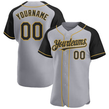 Load image into Gallery viewer, Custom Gray Black-Old Gold Authentic Raglan Sleeves Baseball Jersey
