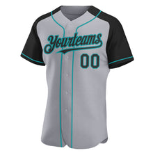 Load image into Gallery viewer, Custom Gray Black-Teal Authentic Raglan Sleeves Baseball Jersey

