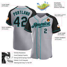 Load image into Gallery viewer, Custom Gray Black-Teal Authentic Raglan Sleeves Baseball Jersey
