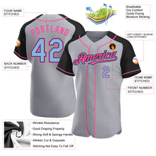 Load image into Gallery viewer, Custom Gray Light Blue Black-Pink Authentic Raglan Sleeves Baseball Jersey
