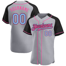 Load image into Gallery viewer, Custom Gray Light Blue Black-Pink Authentic Raglan Sleeves Baseball Jersey
