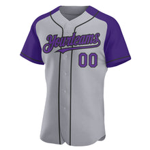 Load image into Gallery viewer, Custom Gray Purple-Black Authentic Raglan Sleeves Baseball Jersey
