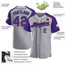Load image into Gallery viewer, Custom Gray Purple-Black Authentic Raglan Sleeves Baseball Jersey
