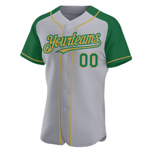Load image into Gallery viewer, Custom Gray Kelly Green-Old Gold Authentic Raglan Sleeves Baseball Jersey
