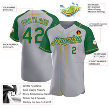 Load image into Gallery viewer, Custom Gray Kelly Green-Old Gold Authentic Raglan Sleeves Baseball Jersey
