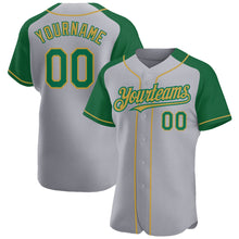 Load image into Gallery viewer, Custom Gray Kelly Green-Old Gold Authentic Raglan Sleeves Baseball Jersey
