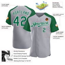 Load image into Gallery viewer, Custom Gray Kelly Green-White Authentic Raglan Sleeves Baseball Jersey
