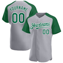 Load image into Gallery viewer, Custom Gray Kelly Green-White Authentic Raglan Sleeves Baseball Jersey
