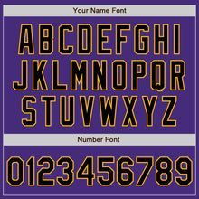 Load image into Gallery viewer, Custom Purple Black-Gold Authentic Raglan Sleeves Baseball Jersey
