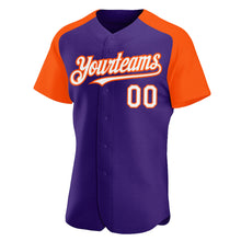 Load image into Gallery viewer, Custom Purple White-Orange Authentic Raglan Sleeves Baseball Jersey
