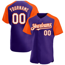 Load image into Gallery viewer, Custom Purple White-Orange Authentic Raglan Sleeves Baseball Jersey
