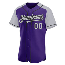 Load image into Gallery viewer, Custom Purple Gray-Black Authentic Raglan Sleeves Baseball Jersey
