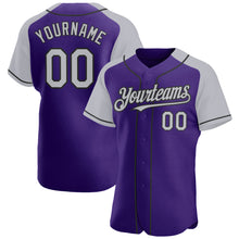 Load image into Gallery viewer, Custom Purple Gray-Black Authentic Raglan Sleeves Baseball Jersey
