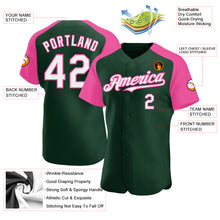 Load image into Gallery viewer, Custom Green White-Pink Authentic Raglan Sleeves Baseball Jersey
