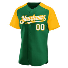 Load image into Gallery viewer, Custom Kelly Green White-Gold Authentic Raglan Sleeves Baseball Jersey
