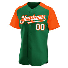 Загрузить изображение в средство просмотра галереи, Custom Kelly Green White-Orange Authentic Raglan Sleeves Baseball Jersey
