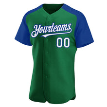 Load image into Gallery viewer, Custom Kelly Green White-Royal Authentic Raglan Sleeves Baseball Jersey
