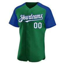Загрузить изображение в средство просмотра галереи, Custom Kelly Green White-Royal Authentic Raglan Sleeves Baseball Jersey
