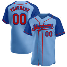 Load image into Gallery viewer, Custom Light Blue Red-Royal Authentic Raglan Sleeves Baseball Jersey
